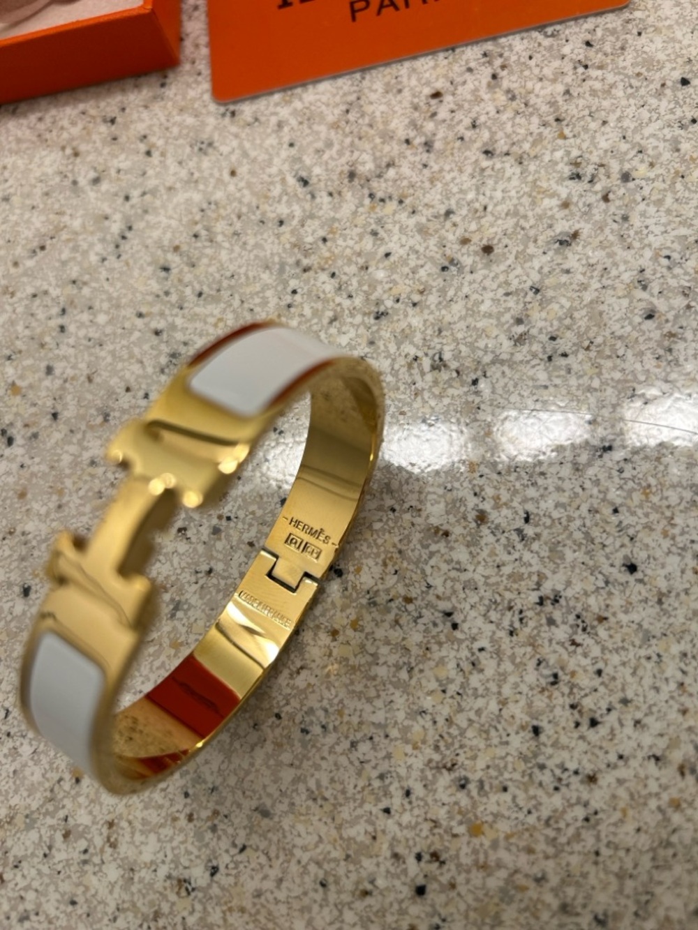 Hermes White And Gold Clic H Bracelet - Picture 3 of 3